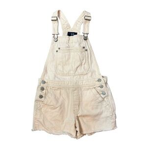 GAP Teen Shortall Short Overall ecru off white 100% cotton denim raw hem size 10
